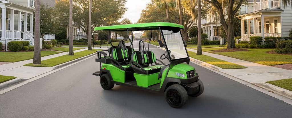 Green Bluffton Golf Cart in a residential area